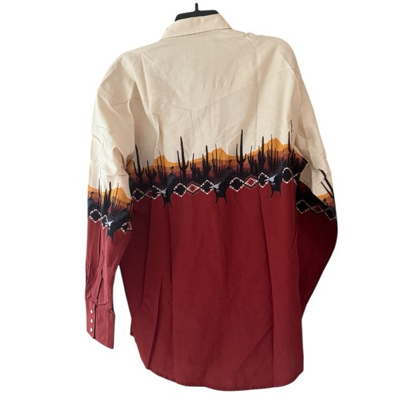 Wrangler Western Bull Cactus Aztec Desert Long Sleeve Pearl Snap Cotton Large - Picture 2 of 5